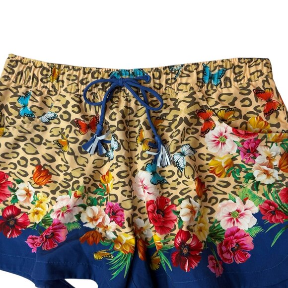 Johnny Was Shorts Floral Hawaiian Butterfly Size Women's XS.Elastic Waistband